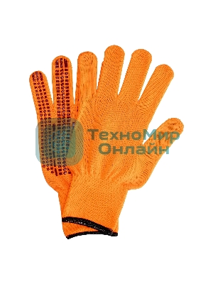 Перчатки Сибртех трикотажные, синтетическая нить, ПВХ-гель точка, оранжевый, L, 13 класс