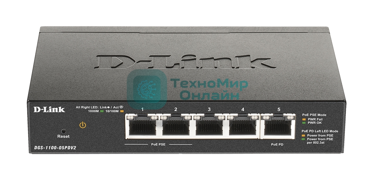 Коммутатор D-Link DGS-1100-05PDV2/A1A, 4×1 Гбит/с + 1×1 Гбит/с PD, настраиваемый