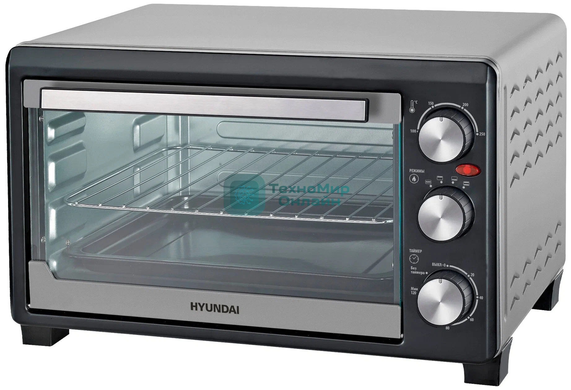Мини-печь Hyundai MIO-HY072 23 л, 1500 Вт, серебристый/черный