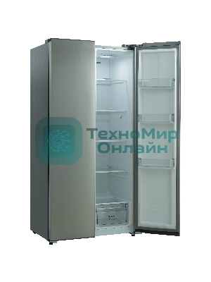 Холодильник Бирюса SBS 400 I нержавеющая сталь двухкамерный 232/168 л морозилка слева, No Frost, Side-by-side