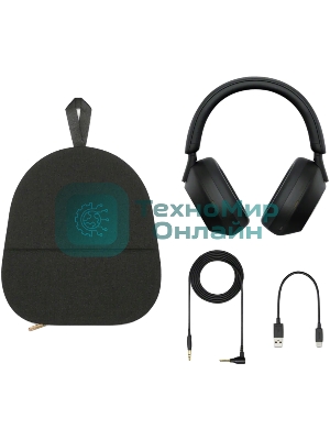 Беспроводные/проводные наушники Sony WH-1000XM5 черный, полноразмерные, Bluetooth + проводной, активное шумоподавление, до 30 ч