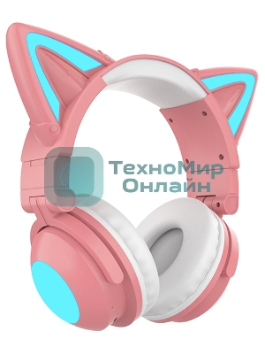 Беспроводные/проводные наушники Party Cat mini BT 0051 розово-голубой, накладные, Bluetooth + проводной, кошачьи ушки, до 10 ч