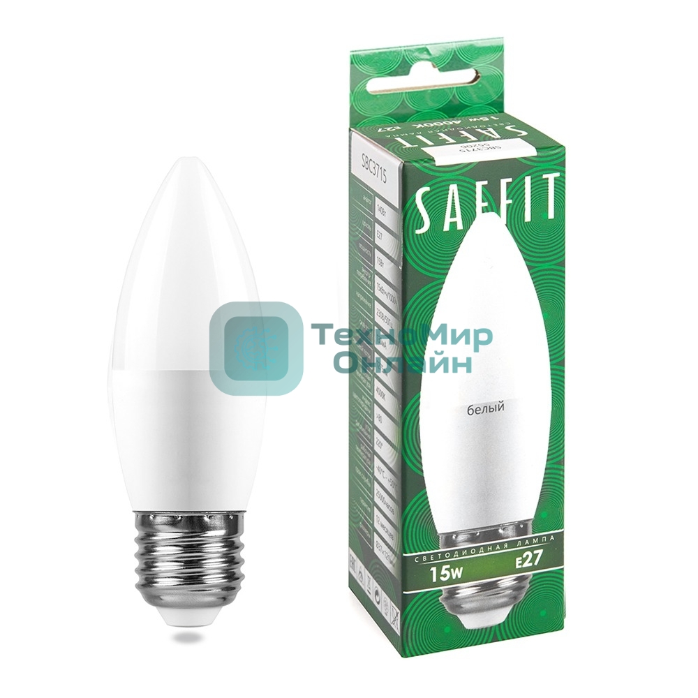 Лампа светодиодная SAFFIT SBC3715 LED 15Вт Е27 белый матовая свеча