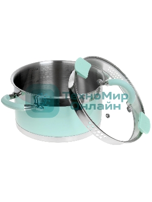 Кастрюля Lara LR02-542 MINT 20x11см, 3,3 л, носик, индукционное дно, крышка с бортом, полипропилен, силикон, нержавеющая сталь