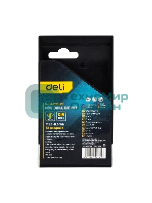 Набор сверл по металлу HSS (1,5-6,5мм, 13 шт) Deli DH-MHZ013-ED1 пластиковый кейс