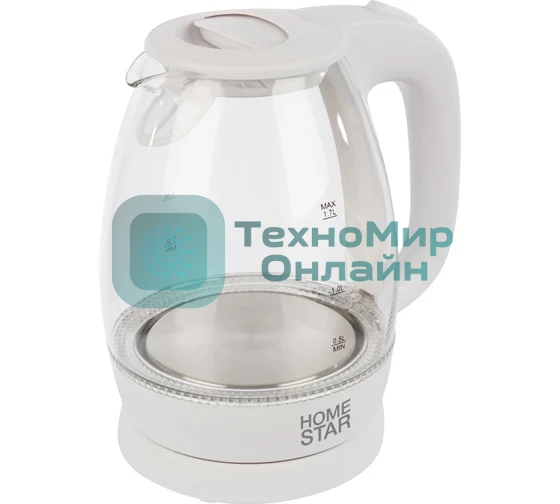 Чайник электрический Homestar HS-1012 1.7 л, стекло, белый (003566)