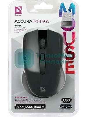 Мышь беспроводная Defender Accura MM-935 черный, 1600 dpi, радиоканал, USB, кнопки - 4