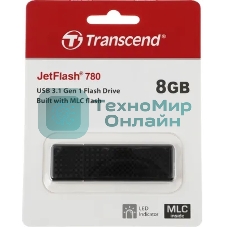 Флешка USB Transcend JetFlash 780 (TS8GJF780), 8Gb, USB 3.0, R/W 140/40, черный/серебристый