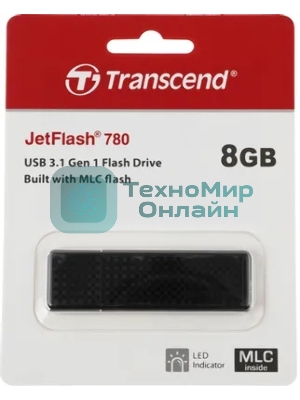 Флешка USB Transcend JetFlash 780 (TS8GJF780), 8Gb, USB 3.0, R/W 140/40, черный/серебристый