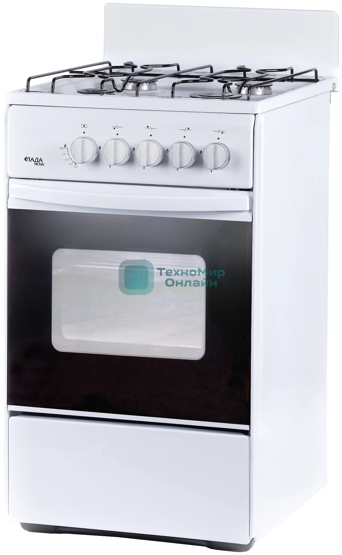 Плита газовая Лада Nova RG 24039 W белый, конфорок 4 газовых, духовка 50 л, 50 см x 85 см x 60 см