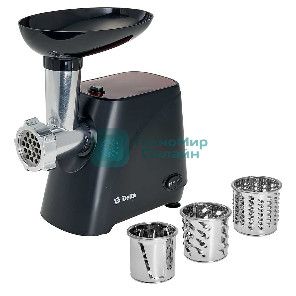 Мясорубка электрическая DELTA DL-6106M черный, 2000 Вт, 1.8 кг/мин, реверс, защита от перегрузки, насадки - 5