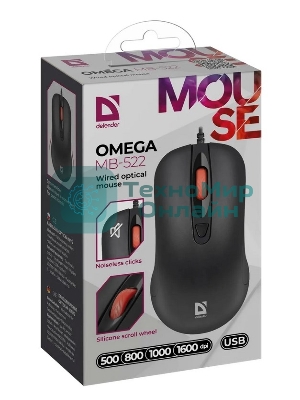 Мышь проводная Defender Omega MB-522 черный, 1600 dpi, USB, кнопки - 4