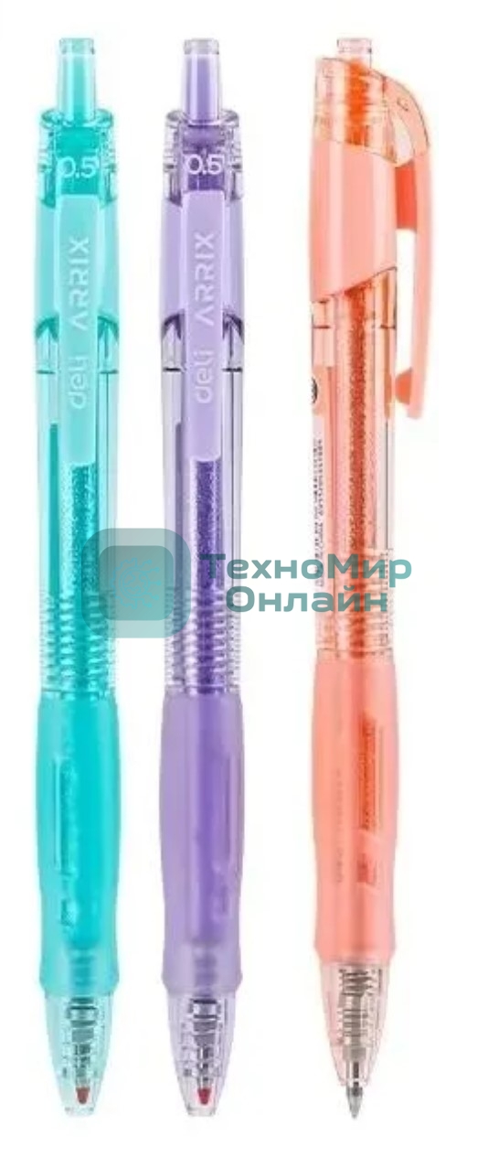Ручка гелевая автоматическая Deli Arris EG09-BK прозрачный, d=0.5мм, черные чернила, резиновая манжета