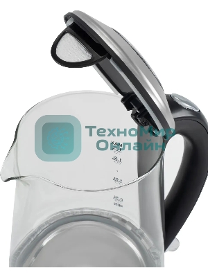 Чайник электрический Hyundai HYK-G8406 1.7 л, 2200 Вт, прозрачный/черный (корпус: нержавеющая сталь)