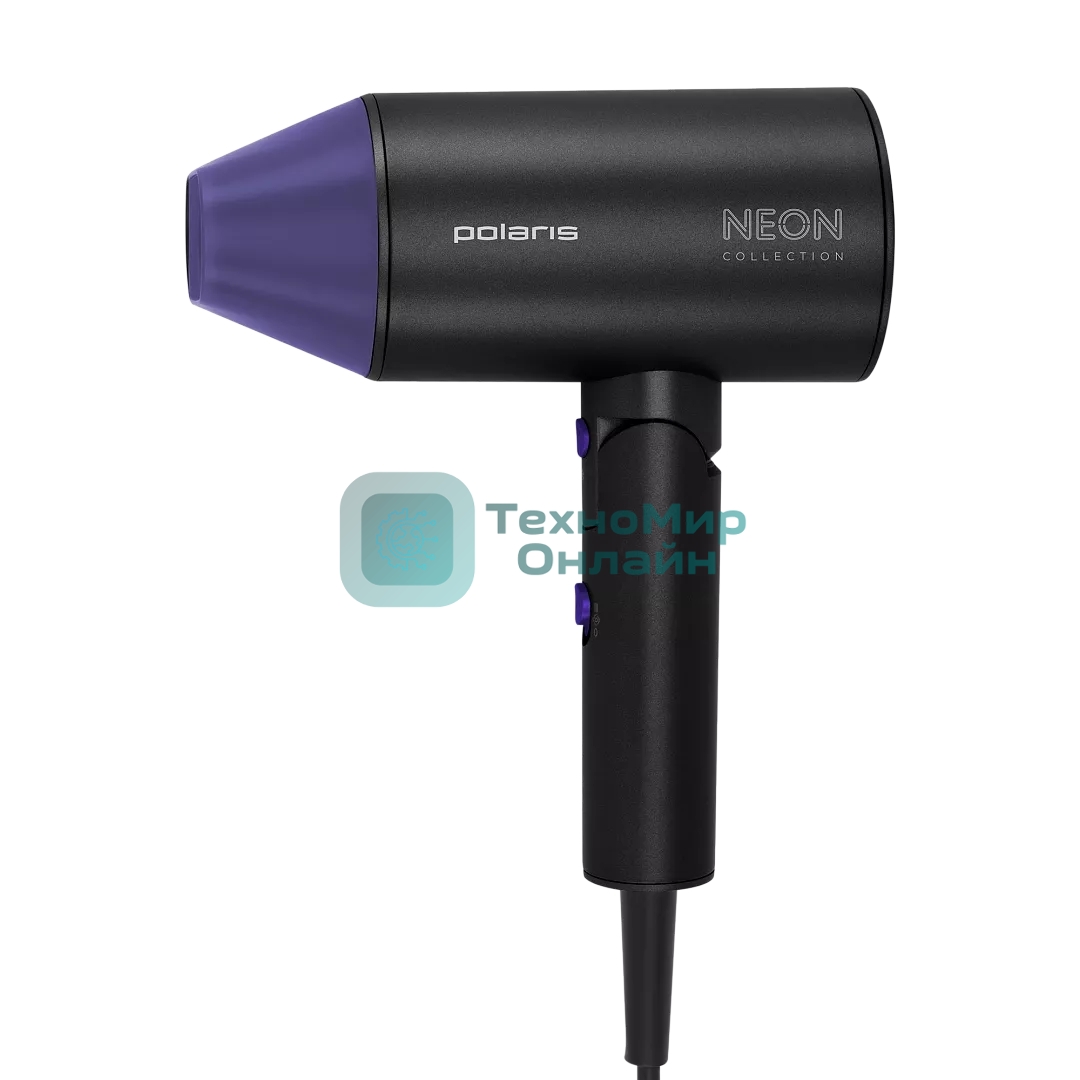 Фен Polaris PHD-2120 TI черный/фиолетовый, 2400 Вт, компактный, ионизация