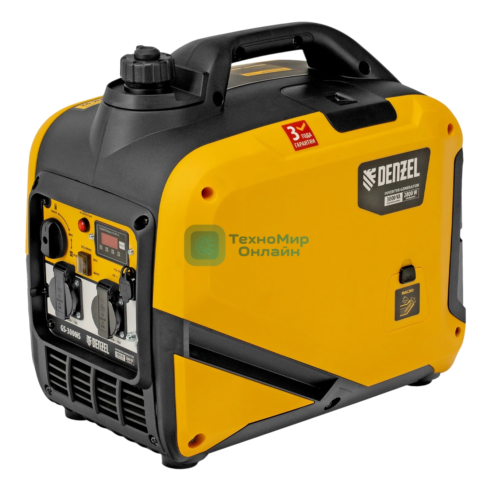 Генератор инверторный Denzel GS-3000iS, 3,0 кВт, 230 В, закрытый корпус, ручной старт