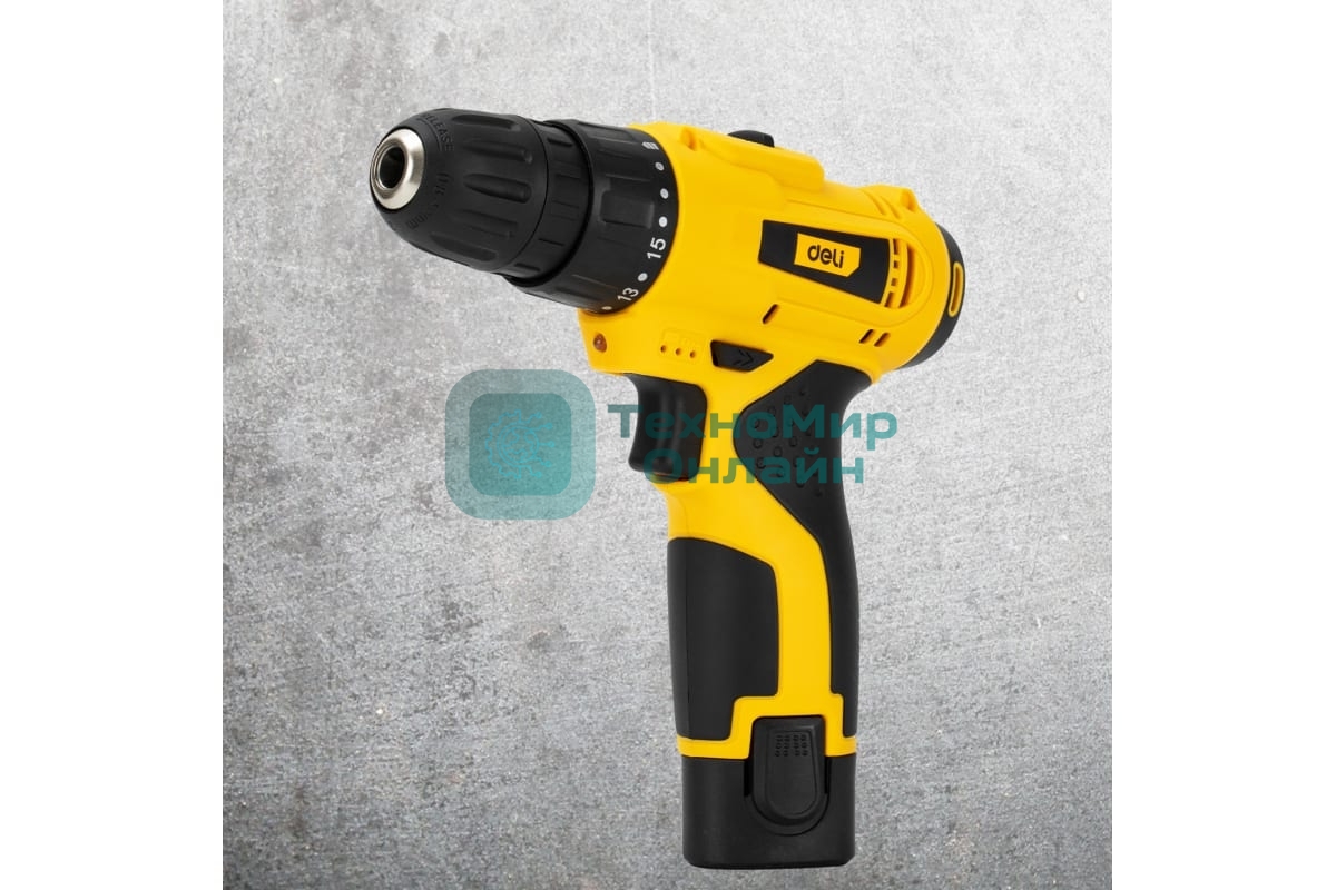Дрель-шуруповерт Deli DL-DZ12-E2D1, 12 В, 1,5 Ач, 22 Нм, щеточный