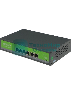 Коммутатор Digma DSP204F-2F-T80, 6×100 Мбит/с, неуправляемый