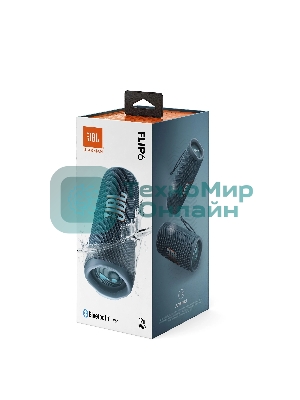 Портативная акустика JBL Flip 6 синий, Bluetooth 5.1, время воспроизведения 12 ч, емкость аккумулятора 4800 mAh, время заряда 2,5 ч, синий