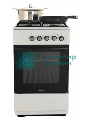 Плита комбинированная Flama L FK 1412 белый, конфорок 4 газовых, духовка 50 л, 50 см x 85 см x 60 см