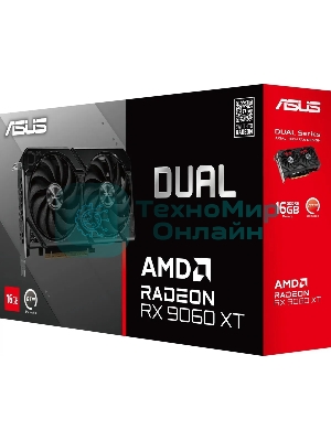 Видеокарта Asus PCI-E 5.0 DUAL-RX9060XT-16G AMD Radeon RX 9060XT 16Gb 128bit GDDR6 2550/20000 HDMIx1 DPx2 HDCP Ret