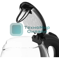 Чайник электрический Kitfort КТ-657, 1.7 л, 2200 Вт, (корпус: стекло), нержавеющая сталь/черный