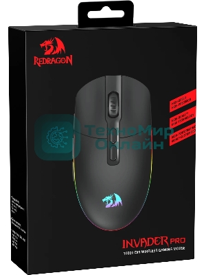Мышь беспроводная Redragon 2.4G,проводная игровая 7+кн.колесо 10000dpi RGb черный Invader Pro