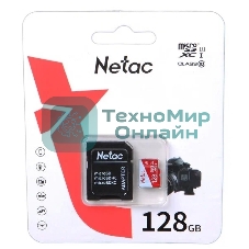 Флеш карта Netac P500 ECO 128Gb MicroSDXC U1/C10 up to 80Mb/s, retail pack with SD Adapter