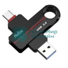 Флешка USB Netac US18 (NT03US18C-128G-32BK), 128Gb, USB 3.2/TypeC, R/W 200/100, черный/красный