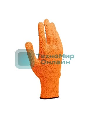 Перчатки Сибртех трикотажные, синтетическая нить, ПВХ-гель точка, оранжевый, L, 13 класс