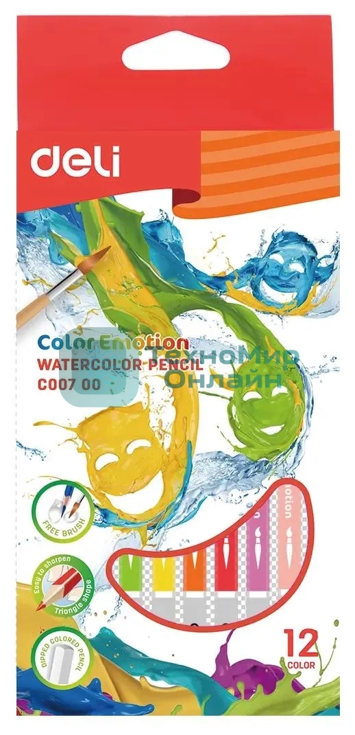 Карандаши цветные Deli Color Emotion EC00700 EC00700, липа, 12 цветов, коробка европодвес