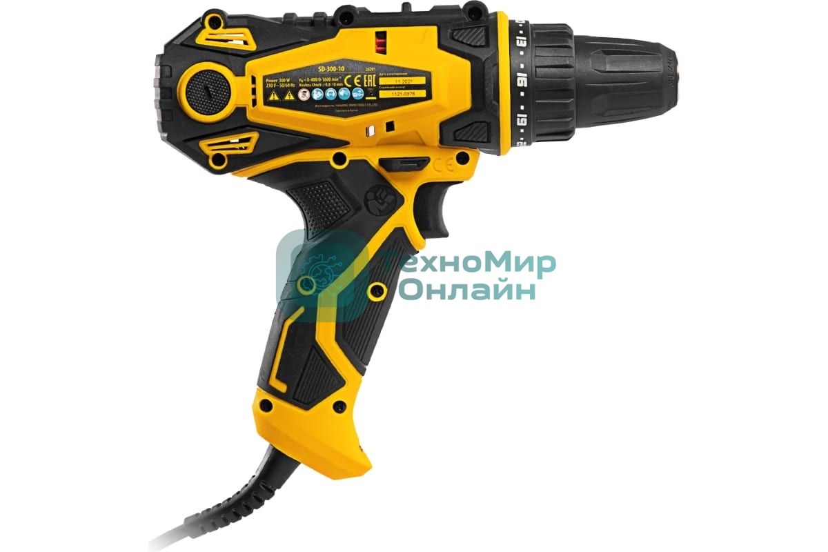 Дрель-шуруповерт Denzel SD-300-10, 300Вт, 40 Нм, щеточный