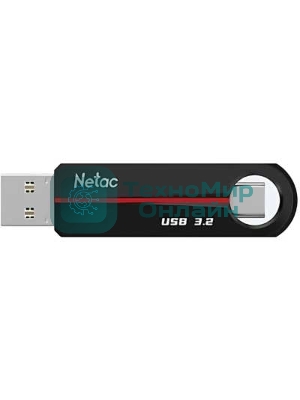 Флешка USB Netac US18 (NT03US18C-128G-32BK), 128Gb, USB 3.2/TypeC, R/W 200/100, черный/красный
