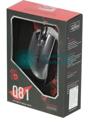 Мышь проводная A4Tech Bloody Q81 черный, 3200 dpi, USB, кнопки - 8