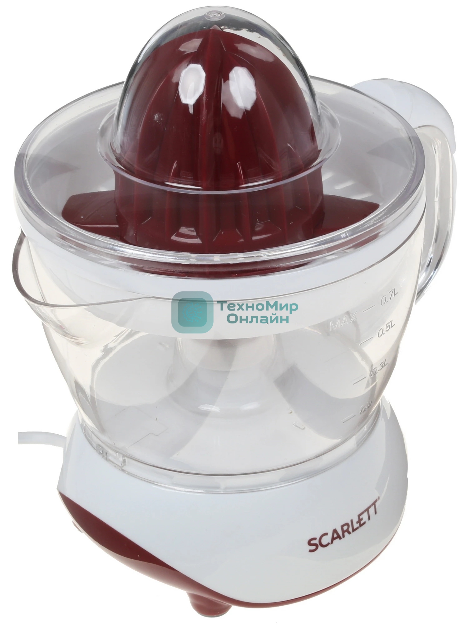 Соковыжималка Scarlett SC-JE50C06 белый/коричневый, цитрусовая, 25 Вт, 700 мл, механическое