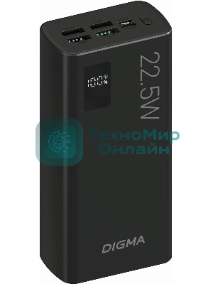 Портативный аккумулятор Digma DGPF30A 30000mAh QC3.0/PD3.0 22.5W 3A 4xUSB-A/USB-C черный