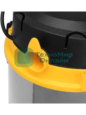 Строительный пылесос Denzel SVC15 серебристый/желтый, 1200 Вт, уборка сухая/сбор воды/выдув, пылесборник мешок, 15 л