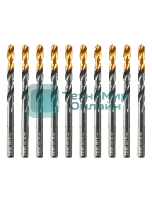 Сверло по металлу Denzel 6 мм, HSS-Tin, Golden Tip, 10 шт.