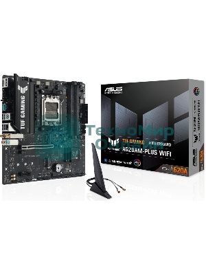 Материнская плата ASUS TUF GAMING A620M-A PLUS WIFI, AM5, AMD A620A, 4xDDR5, 4xSATA, 2xM.2, 1xPCIe 4.0 x16, 1xPCIe 3.0 x1, 1xHDMI, 2xDP, 1x2.5Gb LAN, Wi-Fi 6, Bluetooth 5.3, 2xUSB-A 10Gbps, 4xUSB-A 2.0, 3x3.5 мм, 7.1, mATX
