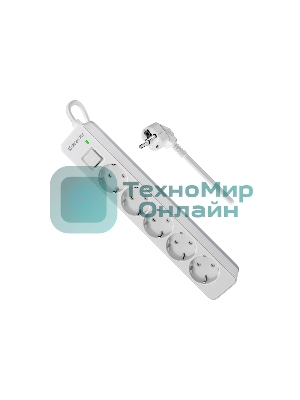 Удлинитель с сетевым фильтром Defender DFS 135, белый, 5 розеток, 5 м.