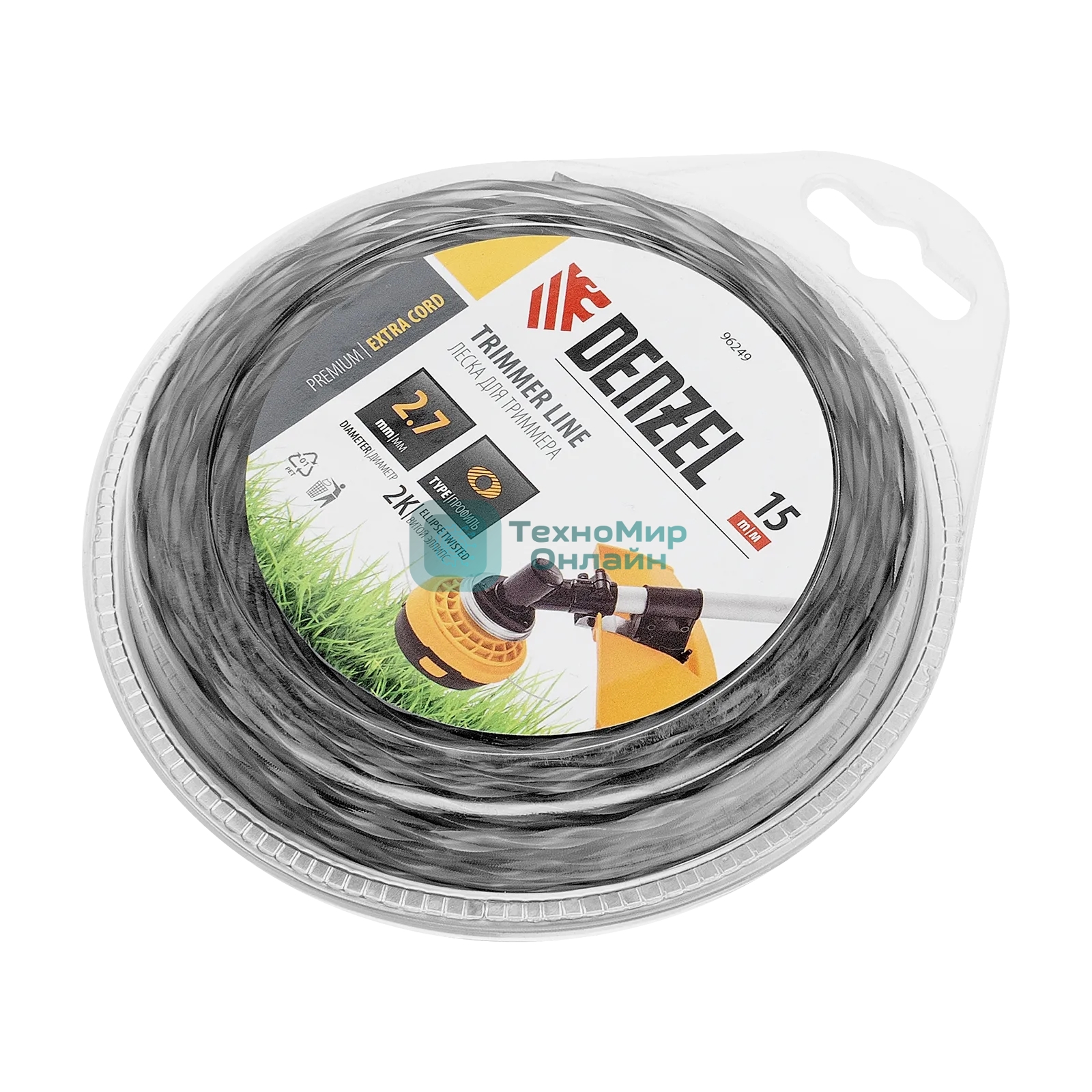 Леска для триммера Denzel двухкомпонентная эллипс, 2,7мм х 15м, блистер EXTRA CORD