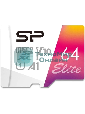 Флеш карта microSD 64Gb Silicon Power Elite A1 microSDXC Class 10 UHS-I U3 100 Mb/s (SD адаптер)