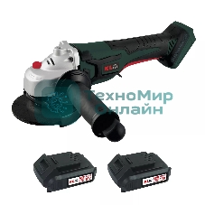 Угловая шлифовальная машина бесщеточная (болгарка) аккумуляторная KLPRO KLAT18B-20 (18В, Li-ion-2шт, 2.0Ач, 115мм, М14, 8500 об/мин З/У,сумка)