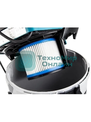 Строительный пылесос Makita VC3012L синий, 1200 Вт, уборка сухая/влажная, пылесборник мешок/контейнер, 30 л