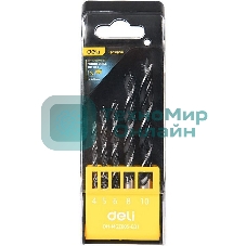 Набор сверл по дереву 5 шт (4/5/6/8/10 мм) Deli DH-MGZ005-ED1 сталь 45#, пласт.кейс