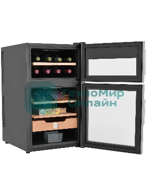 Винный шкаф-хьюмидор ZÜGEL ZTH80DX черный, 70 л, 2 отсека, 8 бут.
