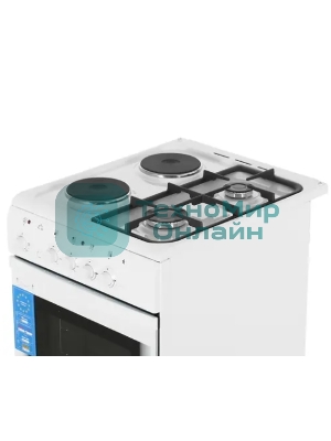 Плита комбинированная De Luxe 506022.03гэ(щ) ЧР-030 белый/черный, конфорок газовых 2 шт и электрических 2 шт, духовка 54 л, 50 см x 85 см x 60 см