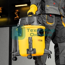 Строительный пылесос Denzel RVC20 желтый, 1400 Вт, уборка сухая/сбор воды/выдув, пылесборник мешок/контейнер, 20 л