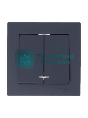 Механизм выключателя 2-кл. СП AtlasDesign 10А IP20 (сх. 5а) 10AX с подсветкой грифель