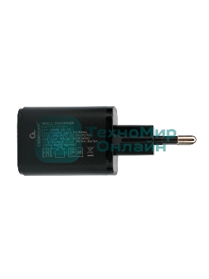 Сетевое зарядное устройство Cablexpert MP3A-PC-43, 30Вт, 3А, быстрая зарядка QC3.0/PD, 2 порта: USB и Type-C, черный, пакет